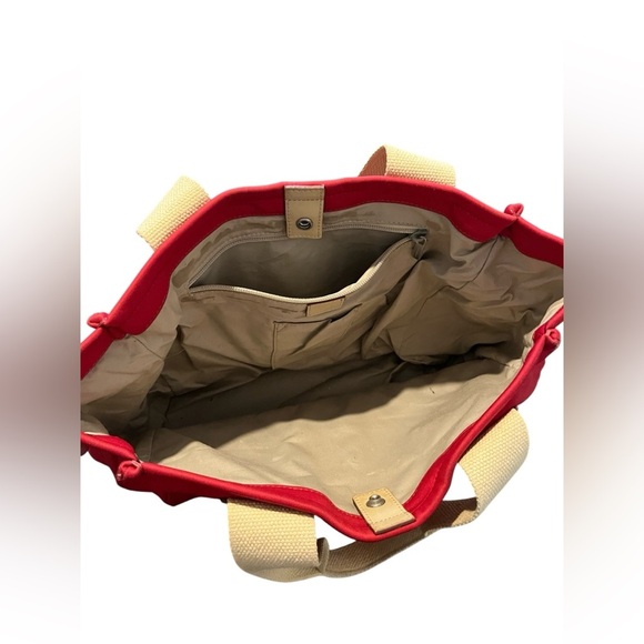 BURBERRY Red Canvas Ivory Fabric Leather Handles Satchel Tote Bag Made in Italy - Picture 8 of 15